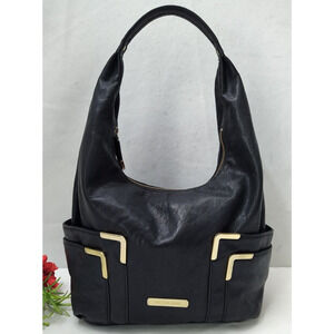 Michael Kors Black Leather Pockets Zipper Closure Hobo Shoulder Bag